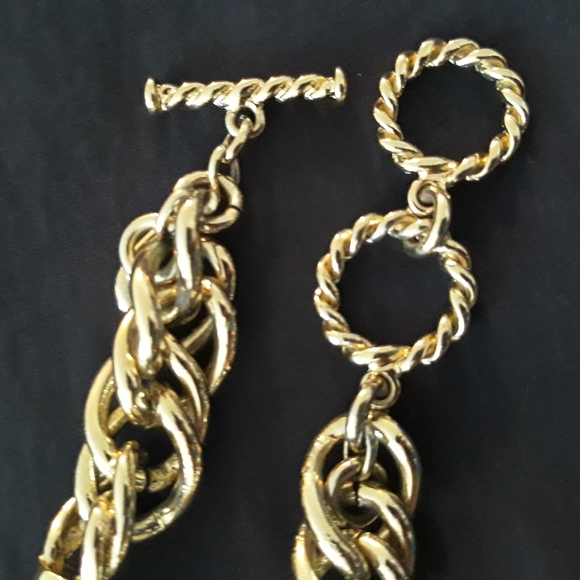 Vintage Double Leopard Head with Green Rhinestone Eyes Chunky Chain Bracelet - Picture 12 of 15